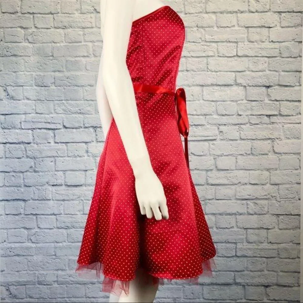 GUNNE SAX Vintage Red Strapless Polka Dot Dress - Picture 5 of 9